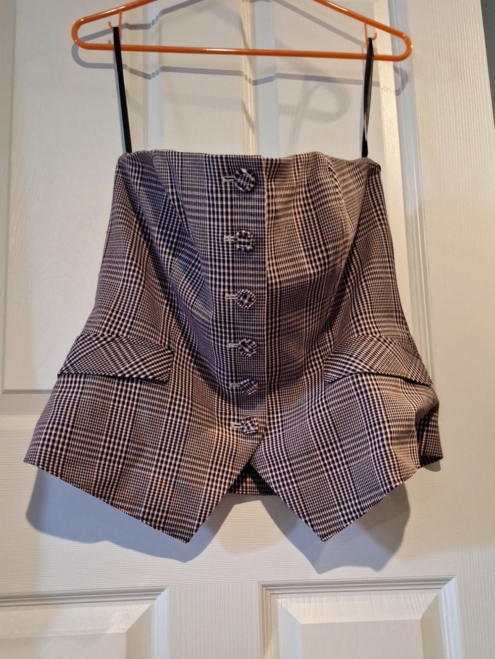 NWT White House Black Market Plaid Bustier Button Front Corset Top 12